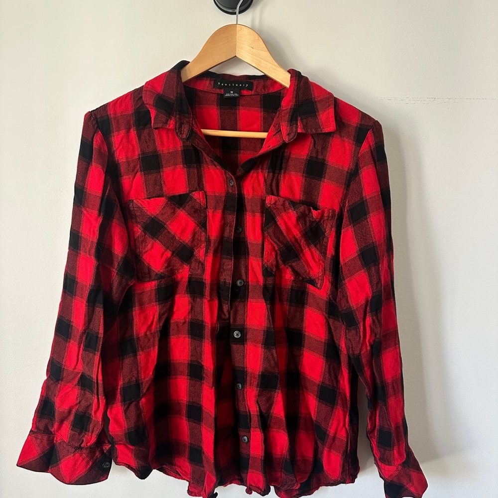 Sanctuary Red and Black Plaid Button-Up Shirt